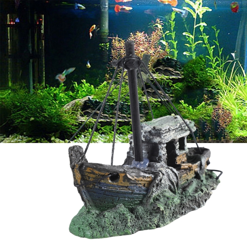 Aquarium Fish Hideout - 수족관 침몰 한 선박 장식 수지
