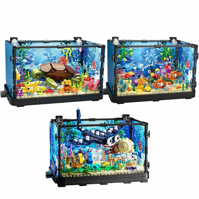 Aquarium Fish Gallery - 조명이 포함된 어항 빌딩 블록 세트,