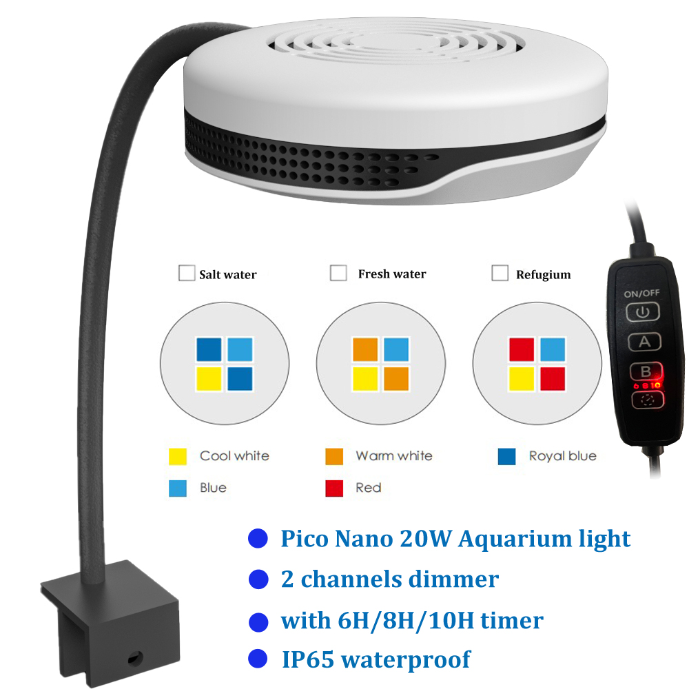 Refugium Light Nano - 클립형 20W LED 수족관 조명 스펙트라